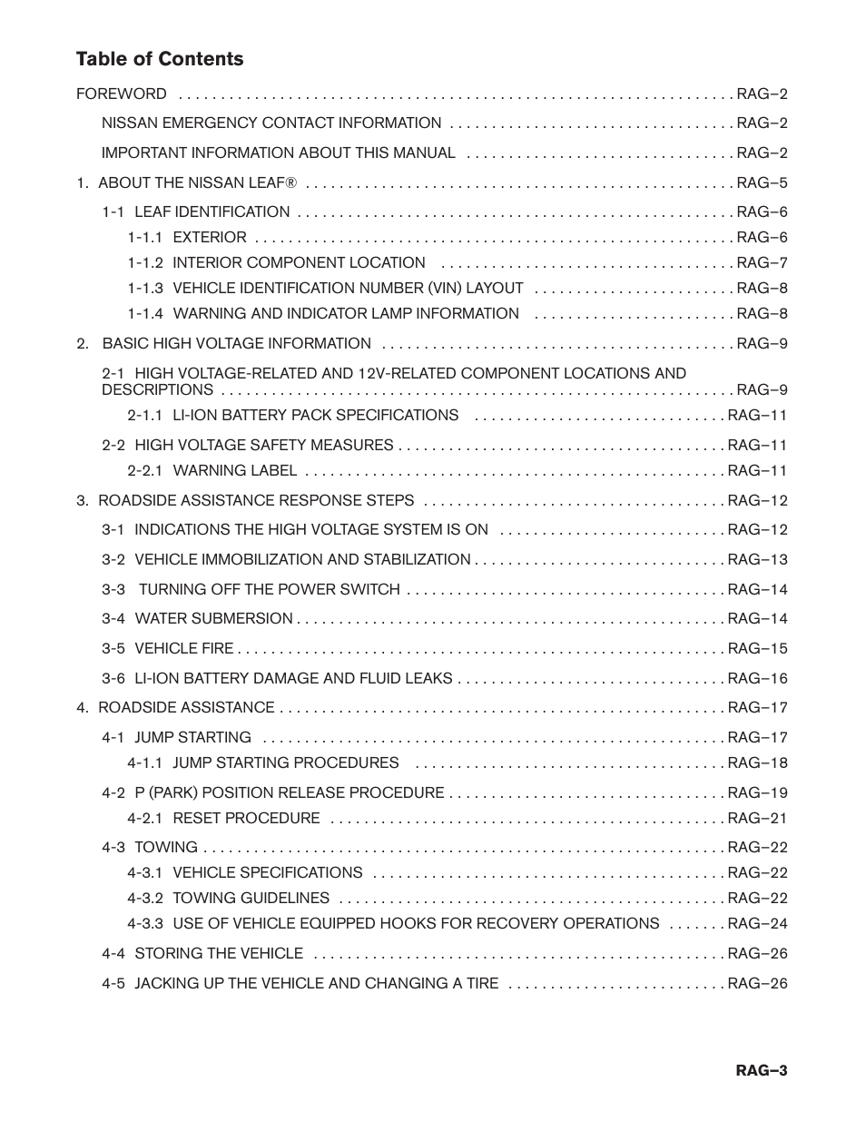 NISSAN 2015 LEAF - Roadside Assistance Guide User Manual | Page 3 / 39