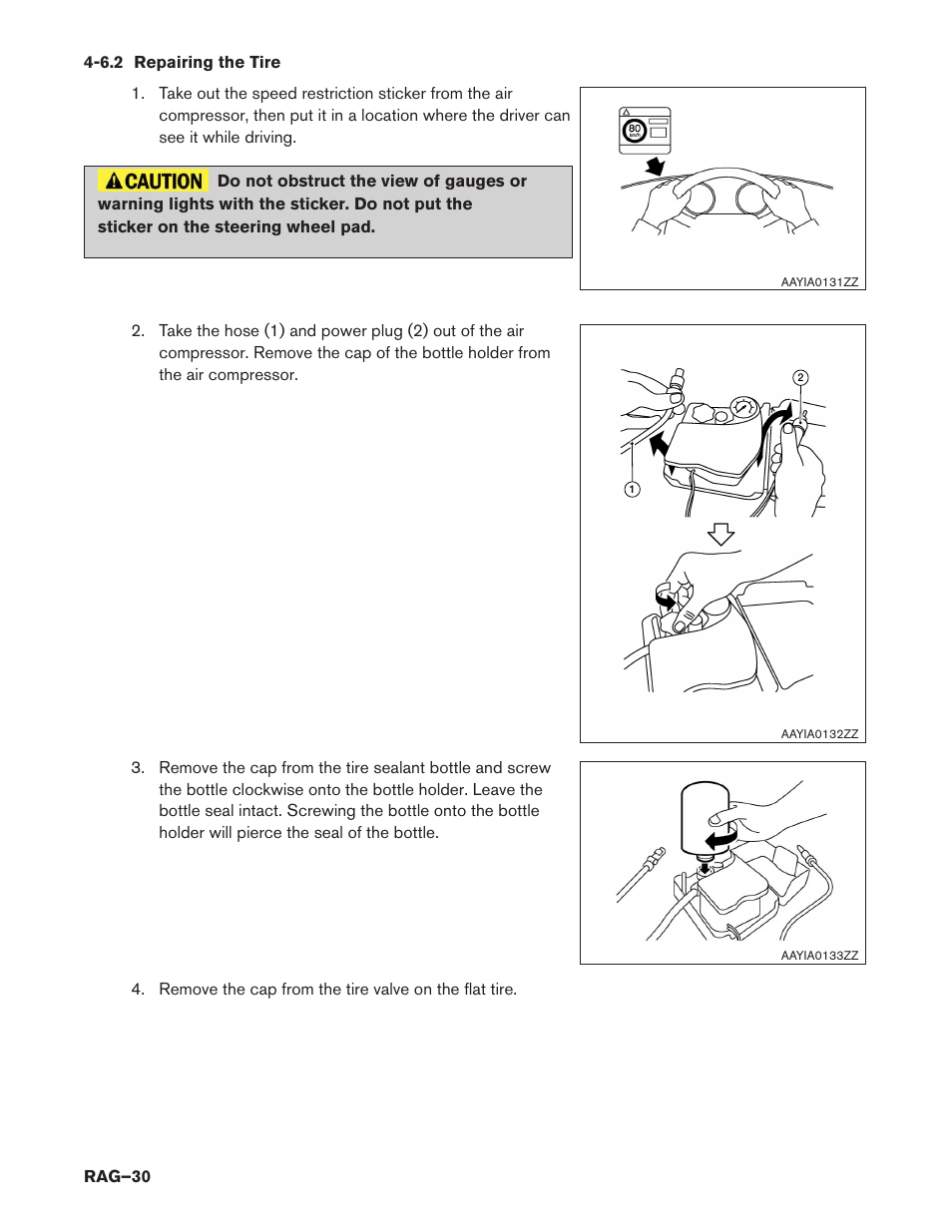 6.2 repairing the tire | NISSAN 2015 LEAF - Roadside Assistance Guide User Manual | Page 30 / 39