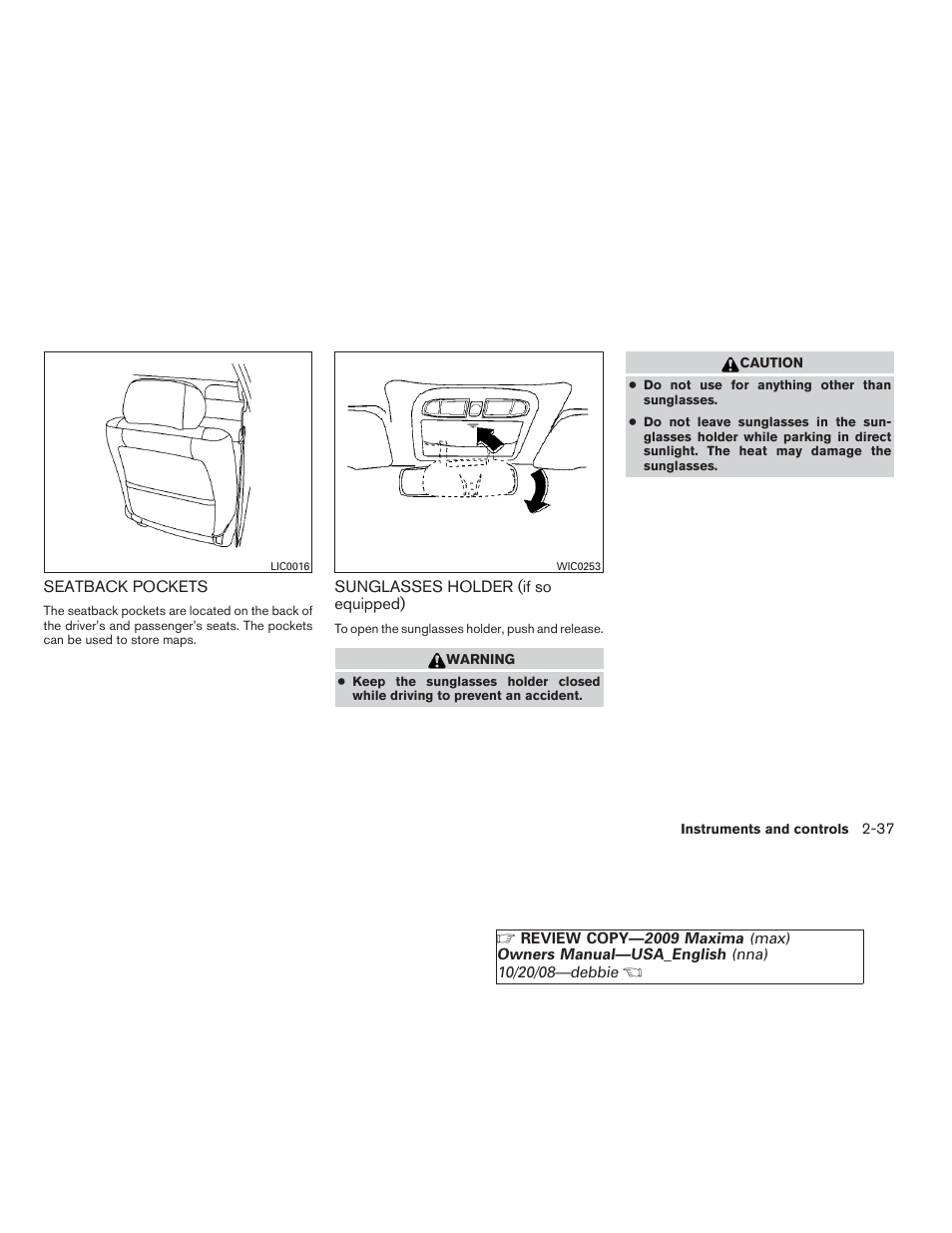 NISSAN 2009 Maxima - Owner's Manual User Manual | Page 104 / 419