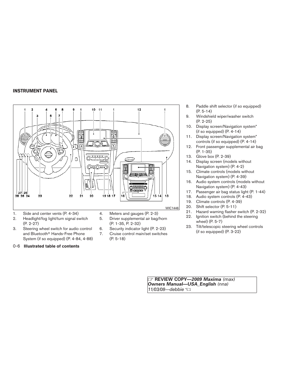 Instrument panel -6 | NISSAN 2009 Maxima - Owner's Manual User Manual | Page 11 / 419