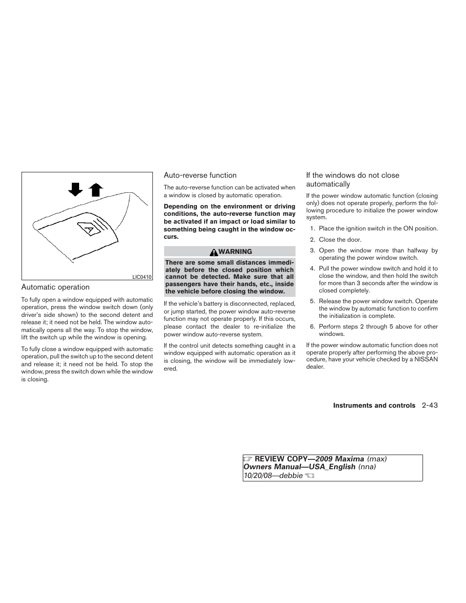 NISSAN 2009 Maxima - Owner's Manual User Manual | Page 110 / 419