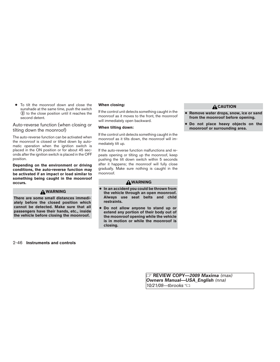 NISSAN 2009 Maxima - Owner's Manual User Manual | Page 113 / 419