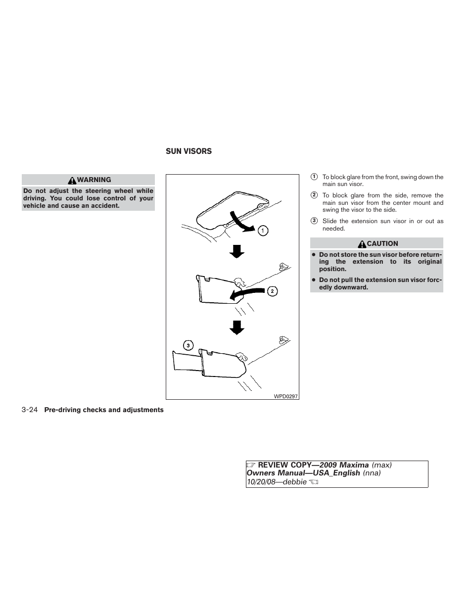 Sun visors -24 | NISSAN 2009 Maxima - Owner's Manual User Manual | Page 145 / 419