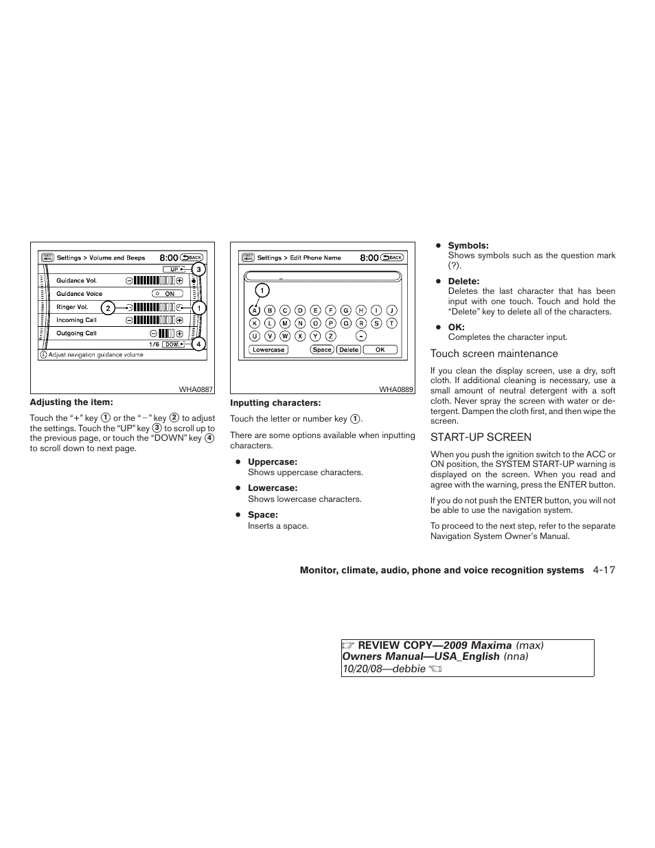 Start-up screen -17 | NISSAN 2009 Maxima - Owner's Manual User Manual | Page 170 / 419