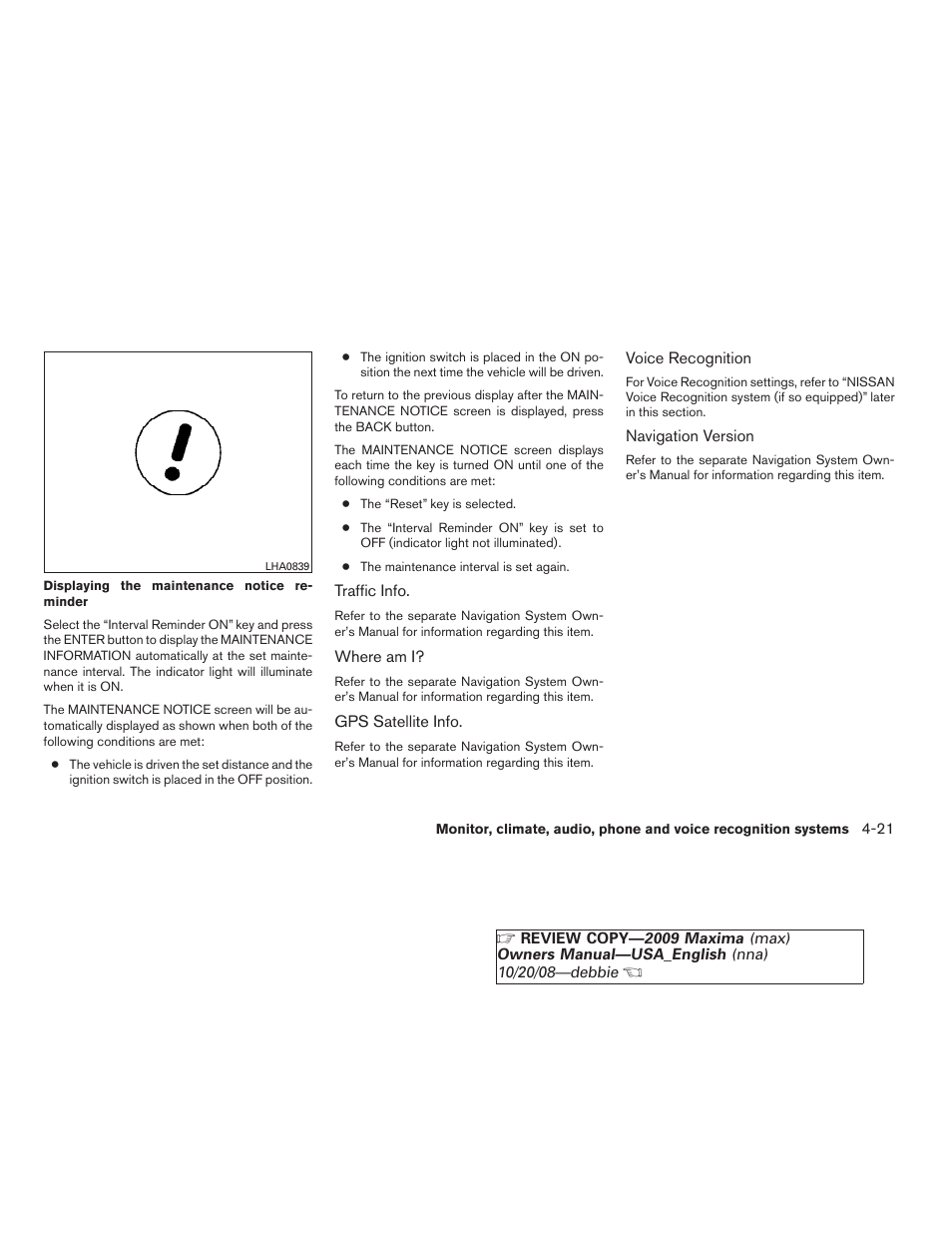 NISSAN 2009 Maxima - Owner's Manual User Manual | Page 174 / 419