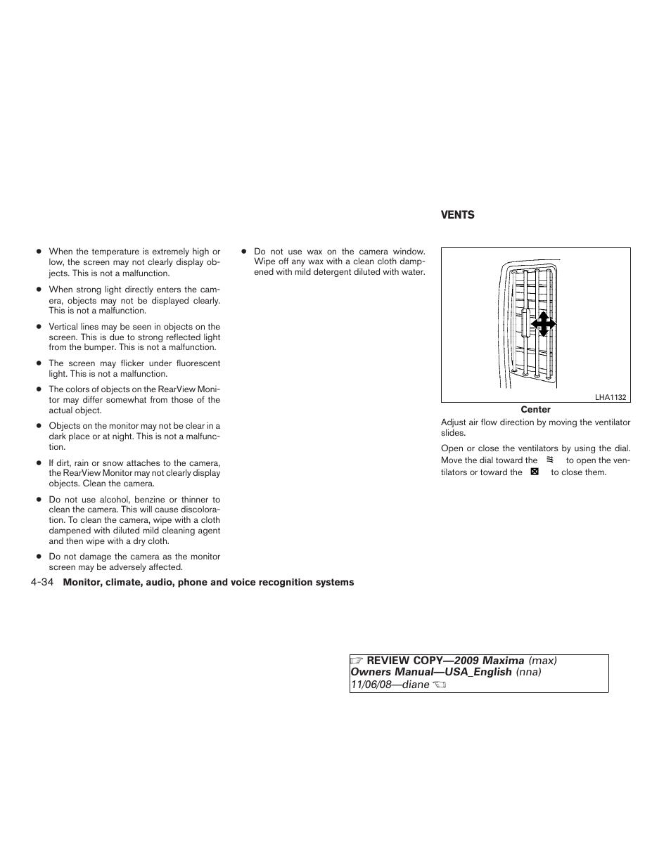 Vents -34 | NISSAN 2009 Maxima - Owner's Manual User Manual | Page 187 / 419