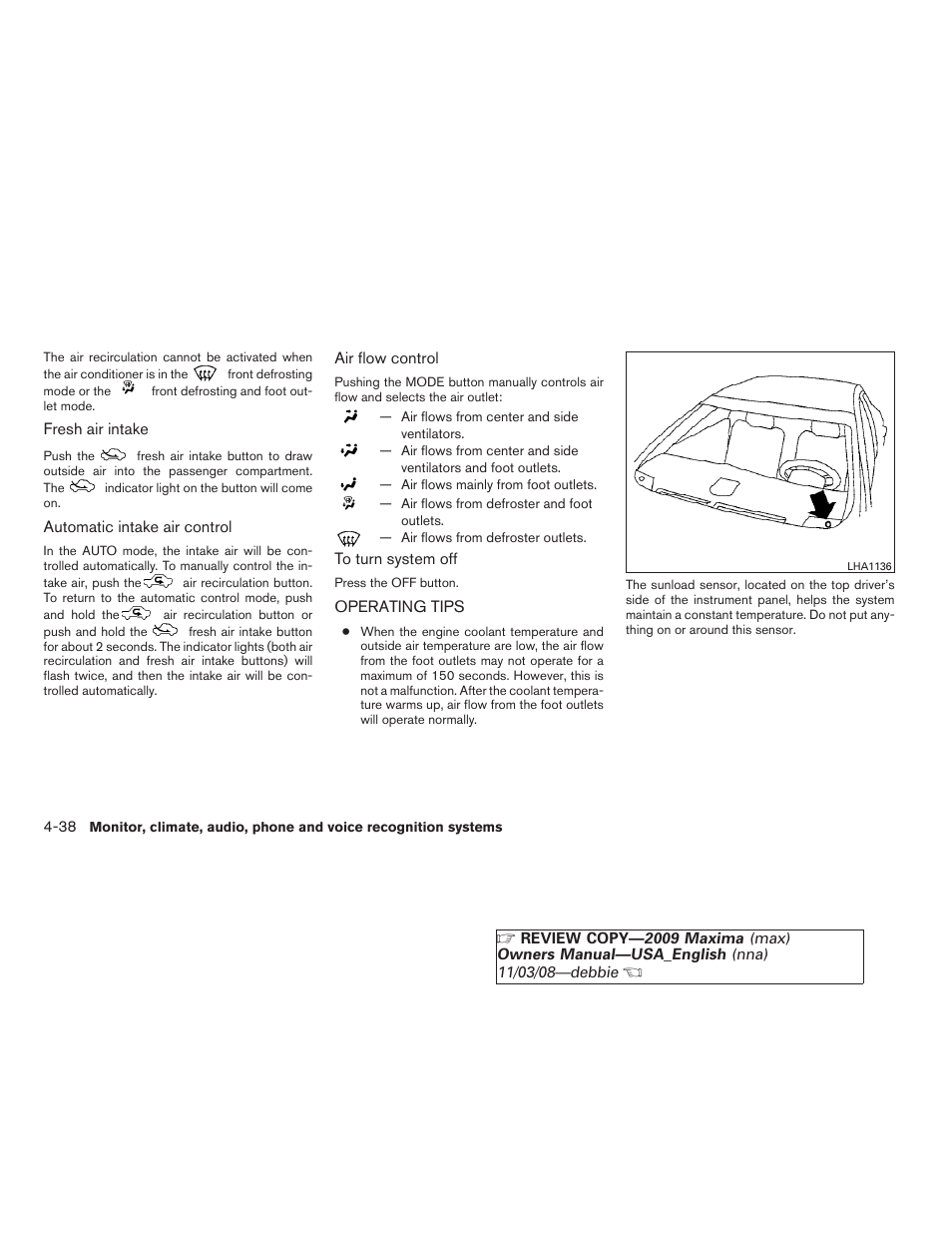 Operating tips -38 | NISSAN 2009 Maxima - Owner's Manual User Manual | Page 191 / 419