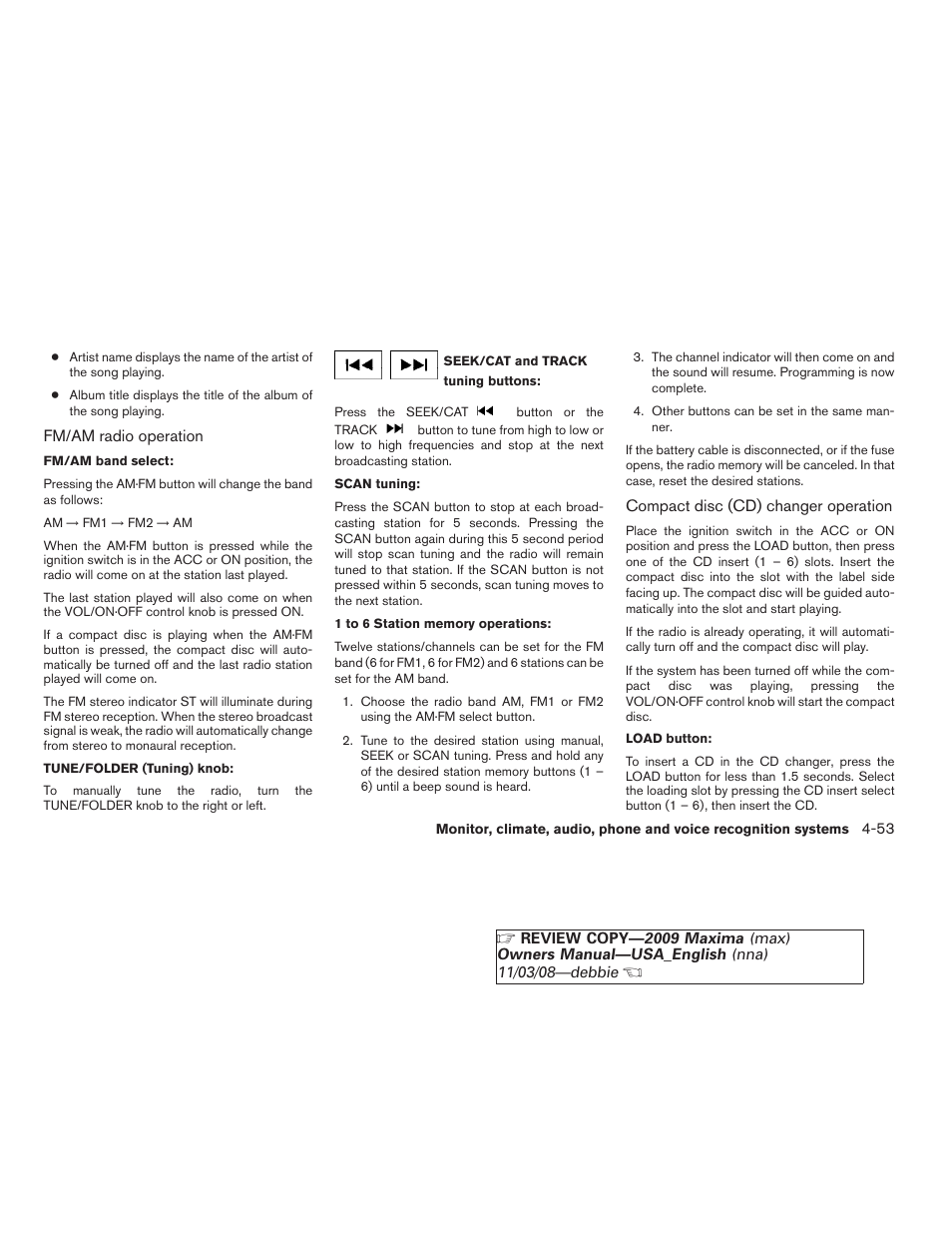 NISSAN 2009 Maxima - Owner's Manual User Manual | Page 206 / 419