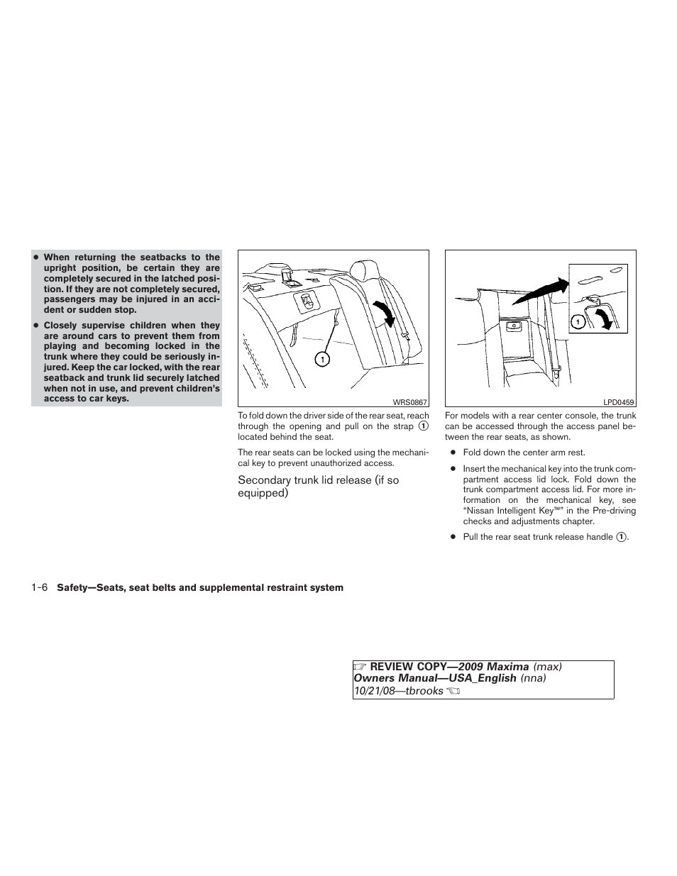 NISSAN 2009 Maxima - Owner's Manual User Manual | Page 21 / 419