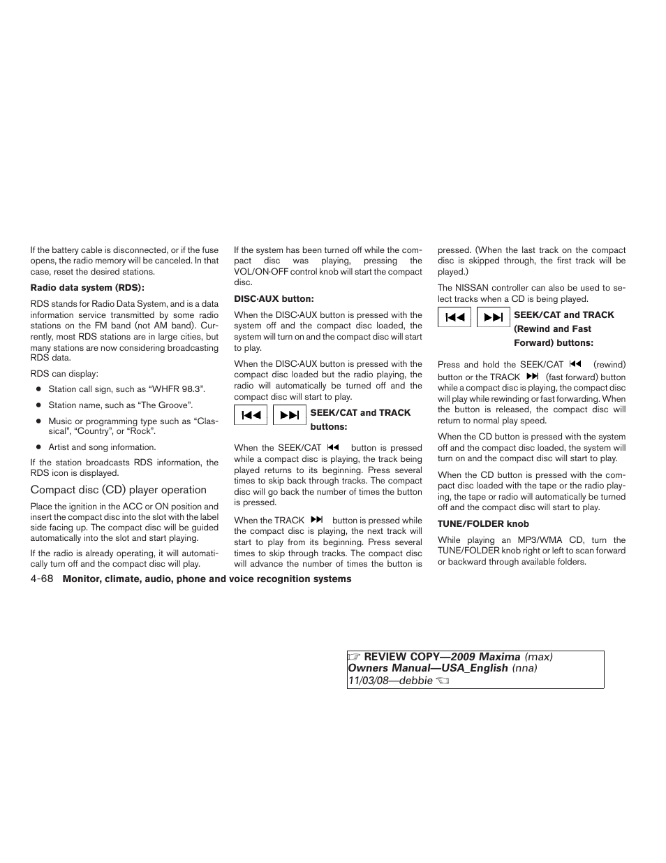 NISSAN 2009 Maxima - Owner's Manual User Manual | Page 221 / 419