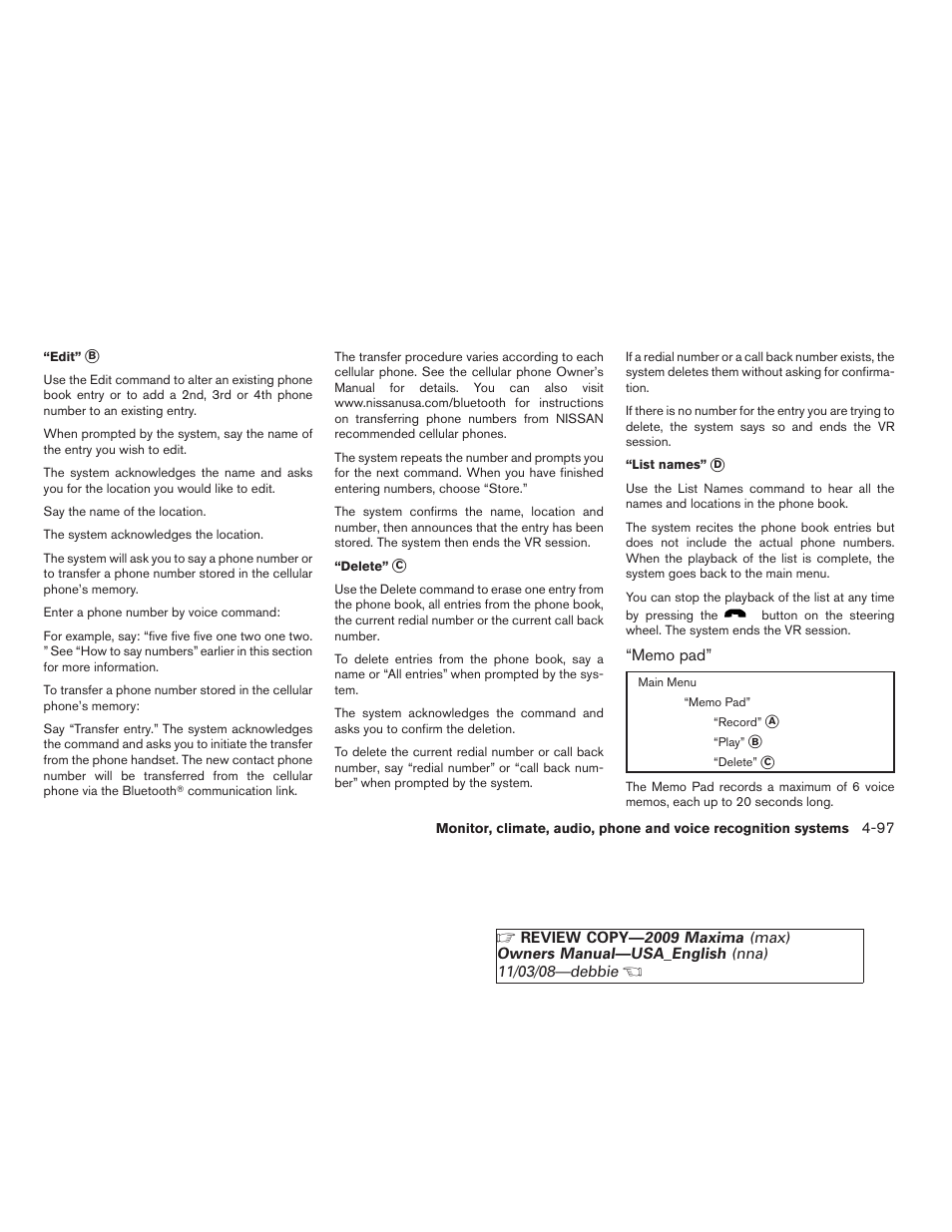 NISSAN 2009 Maxima - Owner's Manual User Manual | Page 250 / 419