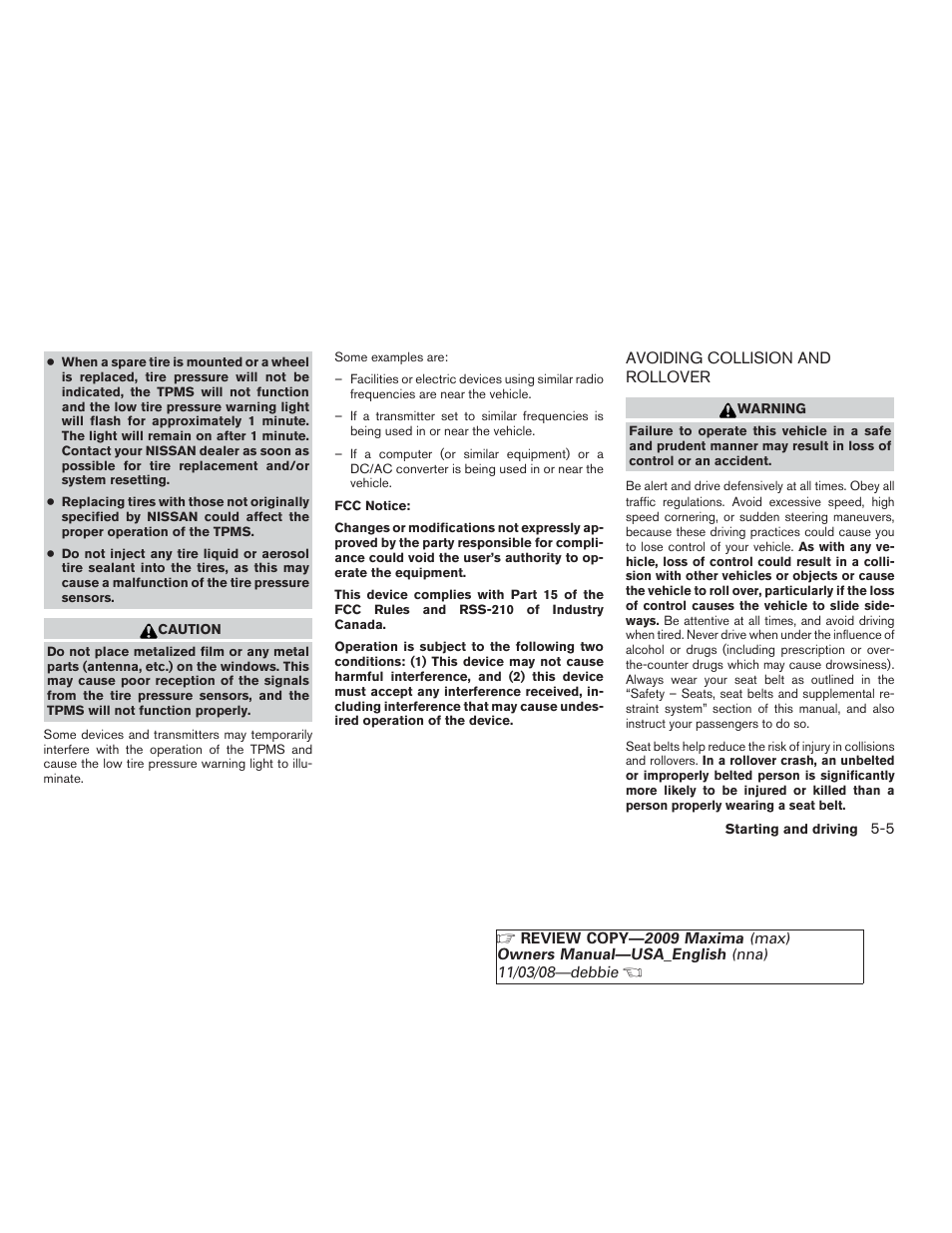 Avoiding collision and rollover -5 | NISSAN 2009 Maxima - Owner's Manual User Manual | Page 296 / 419