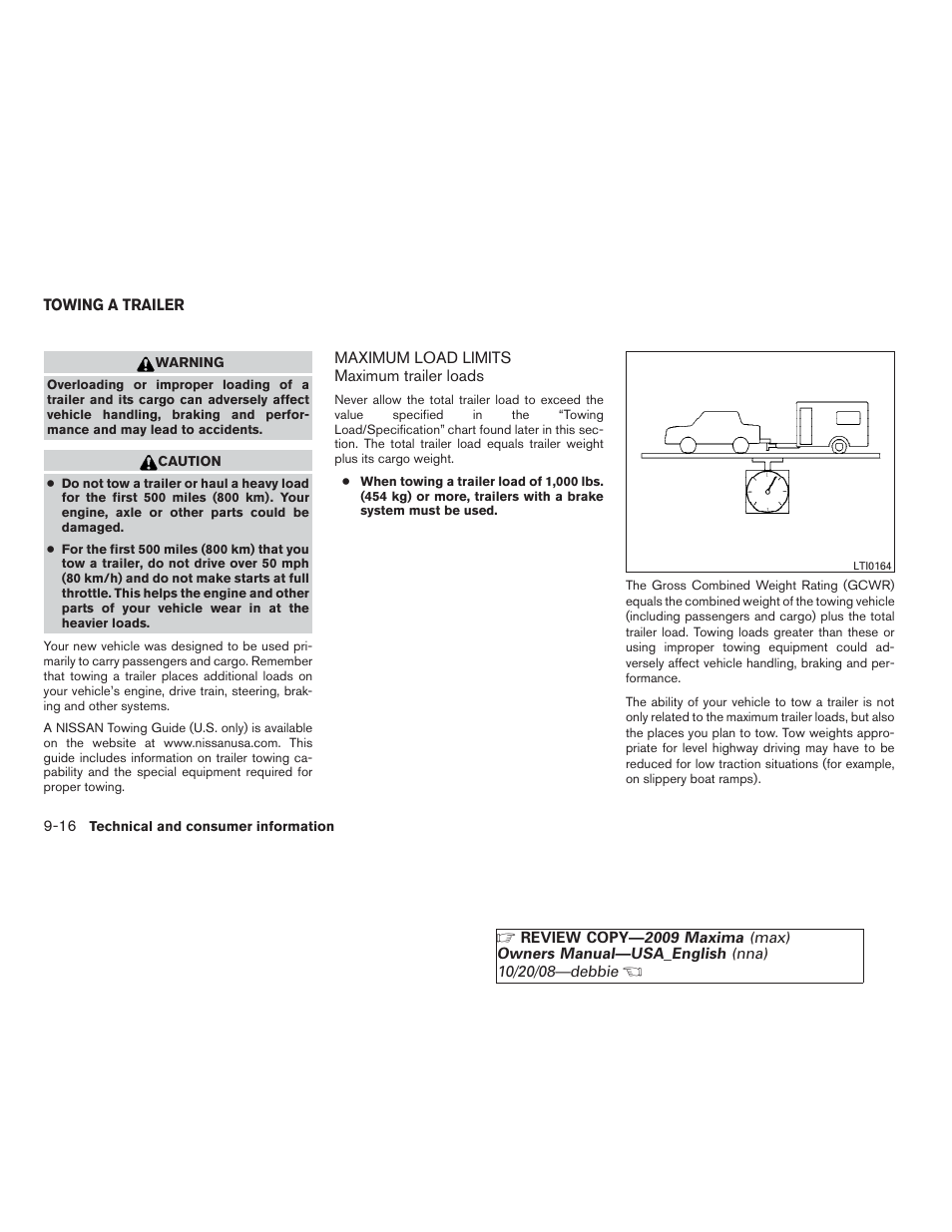 Towing a trailer -16, Maximum load limits -16 | NISSAN 2009 Maxima - Owner's Manual User Manual | Page 399 / 419