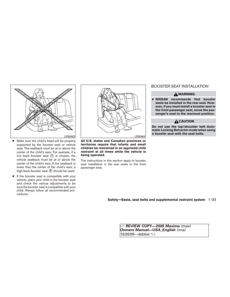 Booster seat installation -33 | NISSAN 2009 Maxima - Owner's Manual User Manual | Page 48 / 419