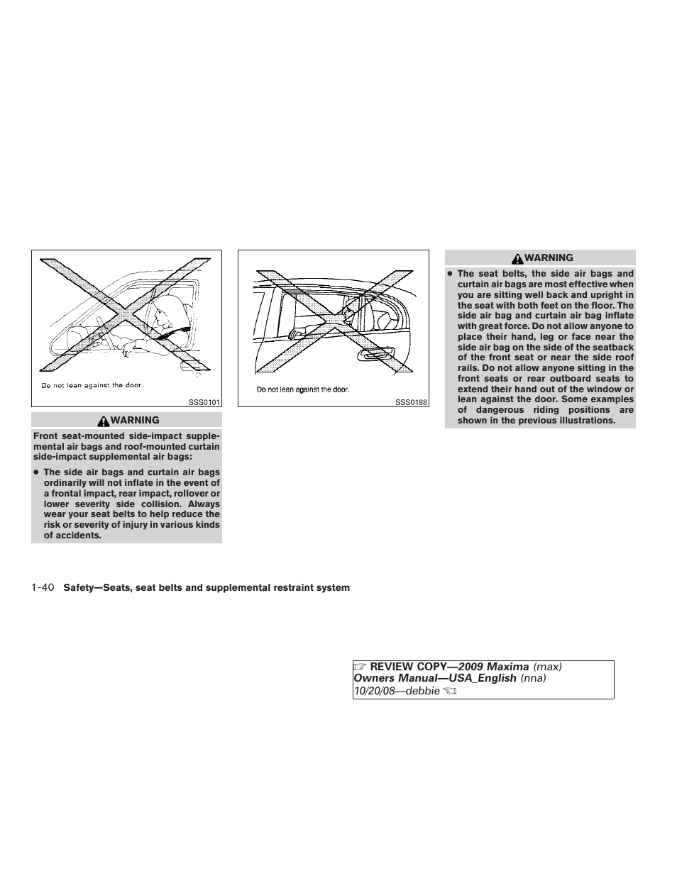 NISSAN 2009 Maxima - Owner's Manual User Manual | Page 55 / 419