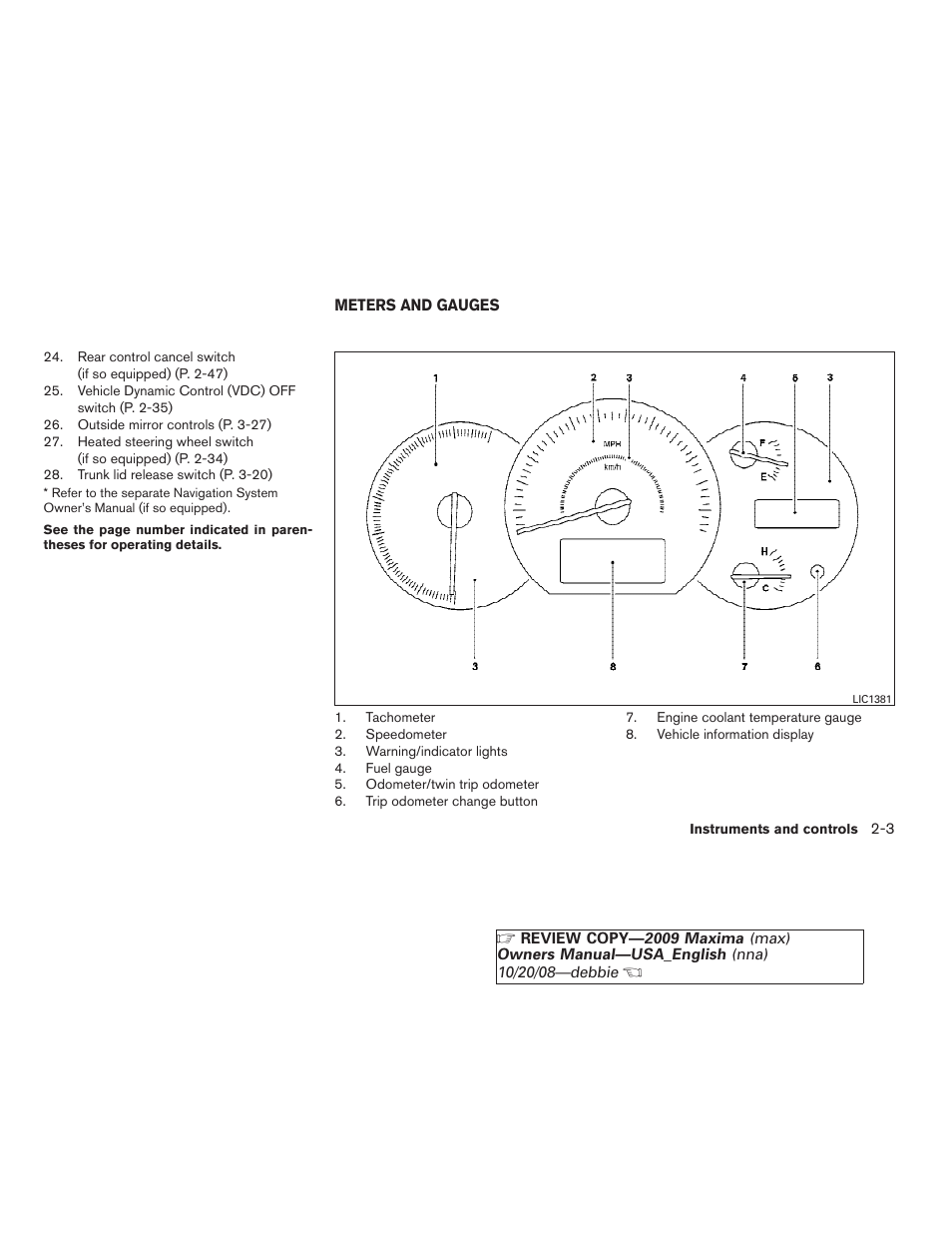 Meters and gauges -3 | NISSAN 2009 Maxima - Owner's Manual User Manual | Page 70 / 419