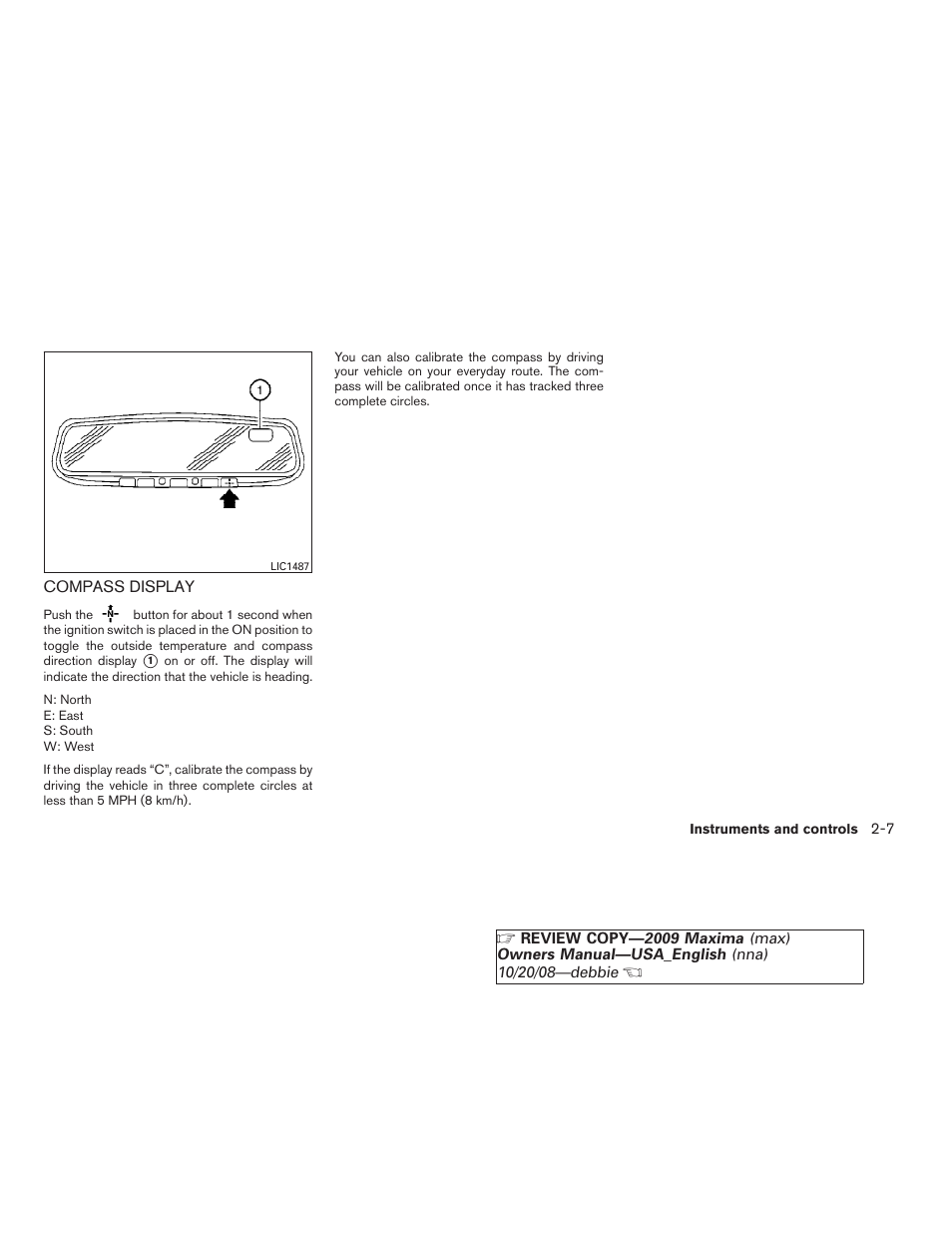 Compass display -7 | NISSAN 2009 Maxima - Owner's Manual User Manual | Page 74 / 419