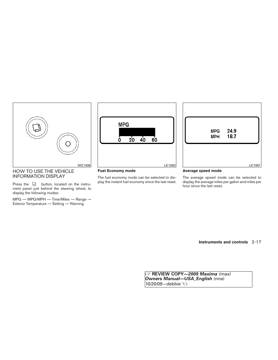 How to use the vehicle information display -17 | NISSAN 2009 Maxima - Owner's Manual User Manual | Page 84 / 419