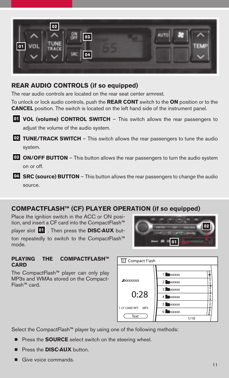 Rear audio controls (if so equipped) | NISSAN 2009 Maxima - Quick Reference Guide User Manual | Page 13 / 52