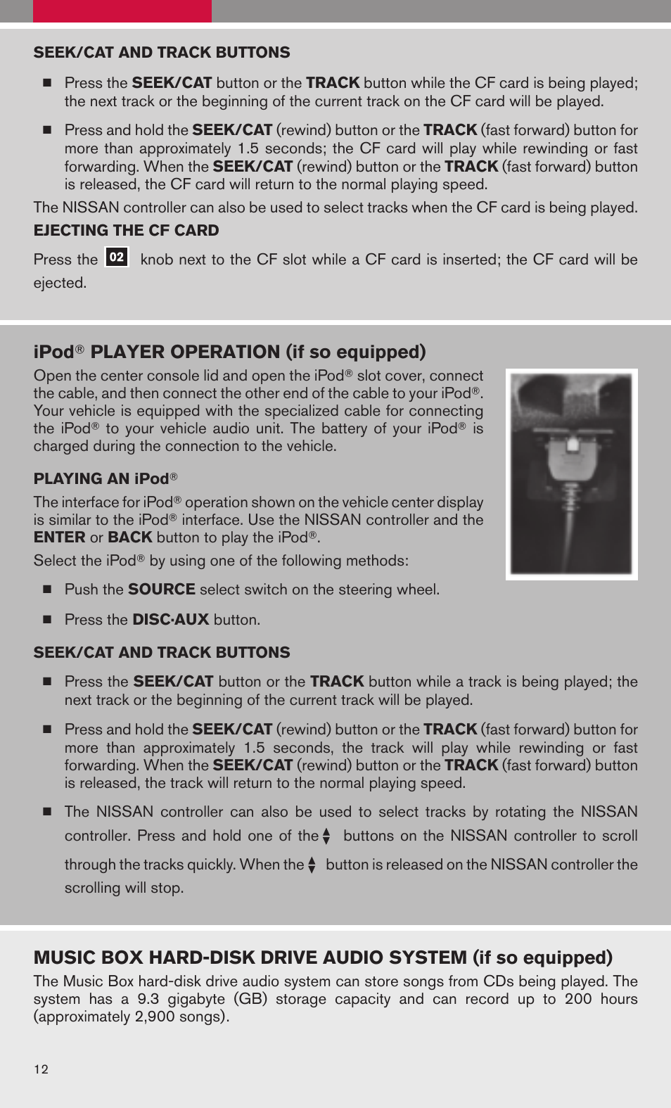Ipod ா player operation (if so equipped) | NISSAN 2009 Maxima - Quick Reference Guide User Manual | Page 14 / 52