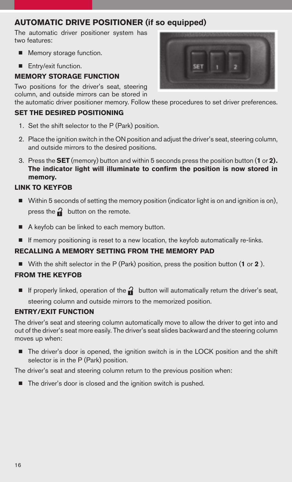 Automatic drive positioner (if so equipped) | NISSAN 2009 Maxima - Quick Reference Guide User Manual | Page 18 / 52