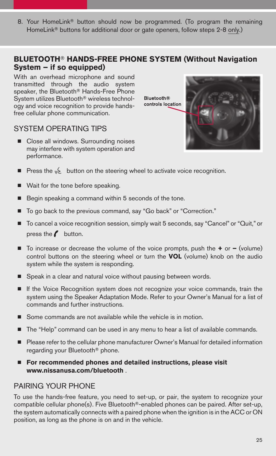 System operating tips, Pairing your phone | NISSAN 2009 Maxima - Quick Reference Guide User Manual | Page 27 / 52