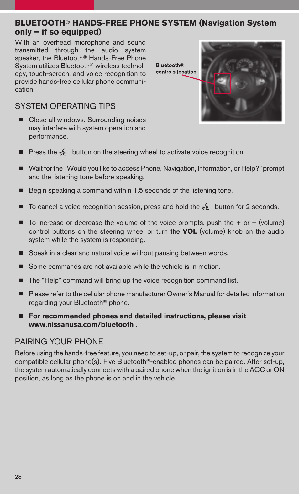 System operating tips, Pairing your phone | NISSAN 2009 Maxima - Quick Reference Guide User Manual | Page 30 / 52