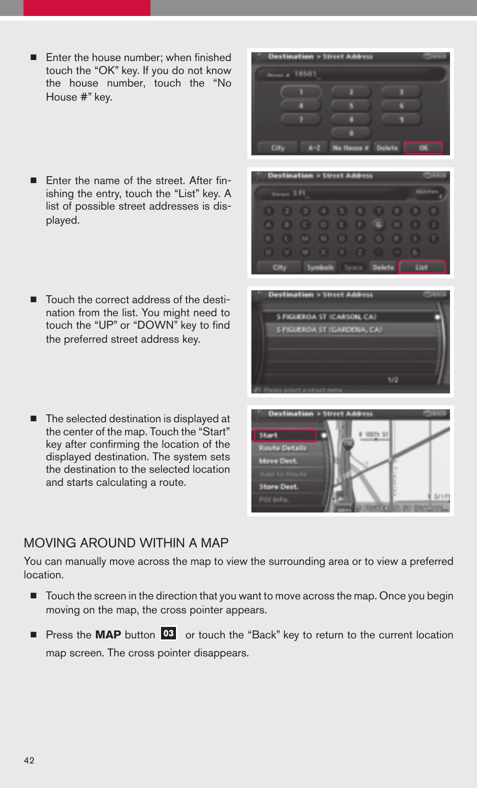 Moving around within a map | NISSAN 2009 Maxima - Quick Reference Guide User Manual | Page 44 / 52