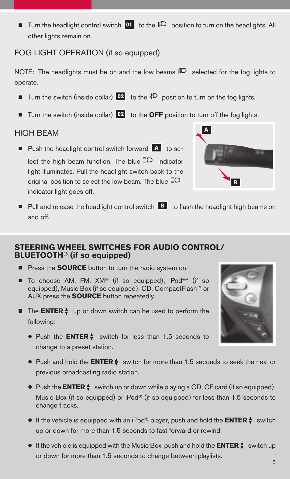Fog light operation (if so equipped), High beam | NISSAN 2009 Maxima - Quick Reference Guide User Manual | Page 7 / 52