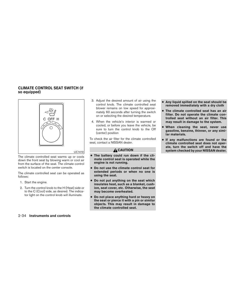 Climate control seat switch (if so equipped) -34 | NISSAN 2010 Maxima - Owner's Manual User Manual | Page 107 / 458