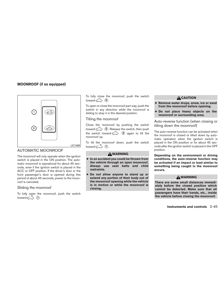 Moonroof (if so equipped) -45, Automatic moonroof -45 | NISSAN 2010 Maxima - Owner's Manual User Manual | Page 118 / 458