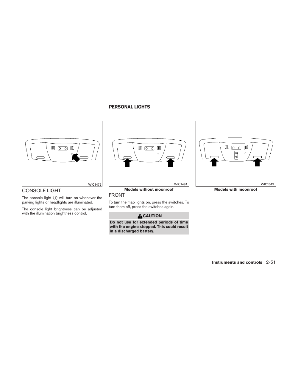 Console light -51, Personal lights -51, Front -51 | NISSAN 2010 Maxima - Owner's Manual User Manual | Page 124 / 458