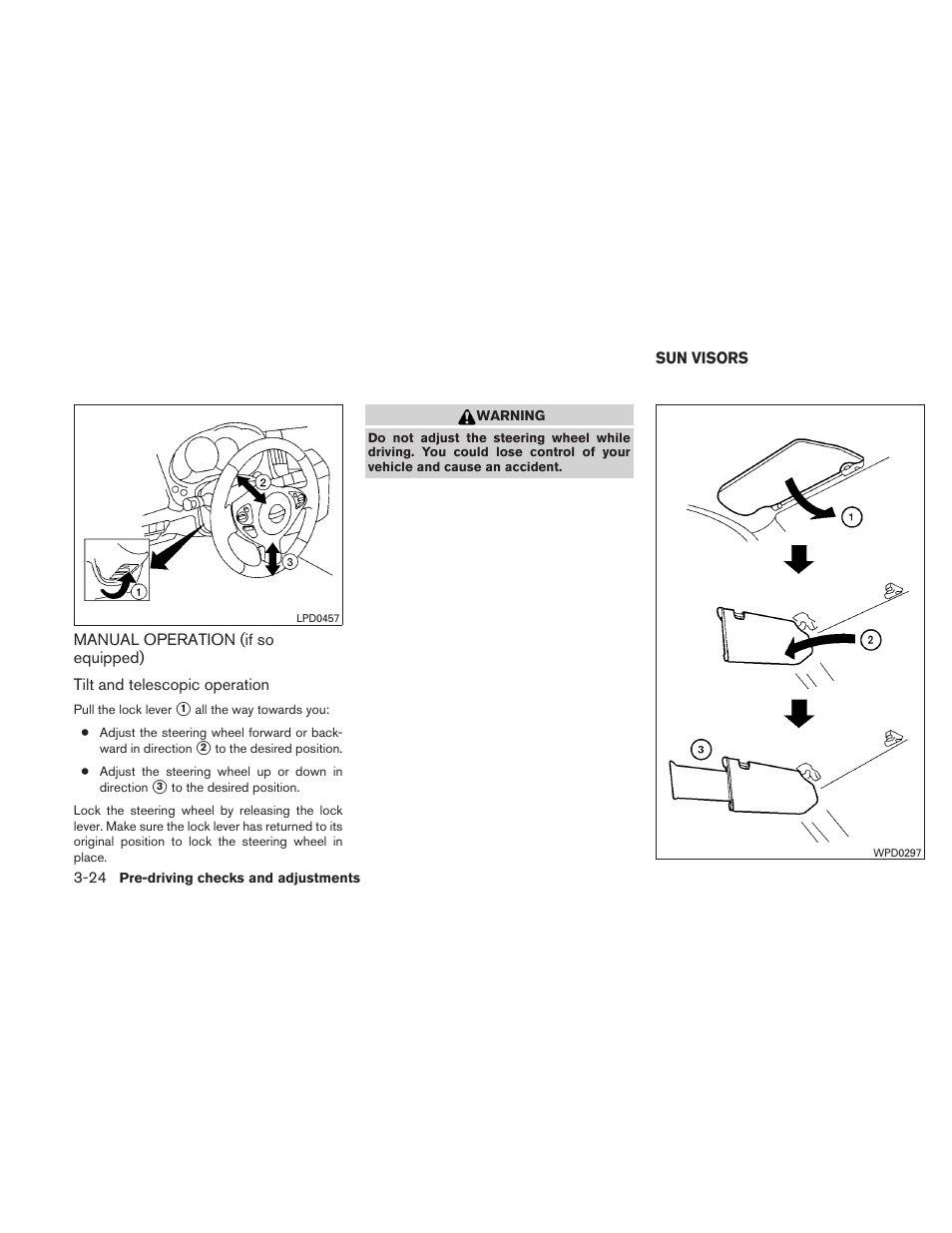 Manual operation (if so equipped) -24, Sun visors -24 | NISSAN 2010 Maxima - Owner's Manual User Manual | Page 153 / 458