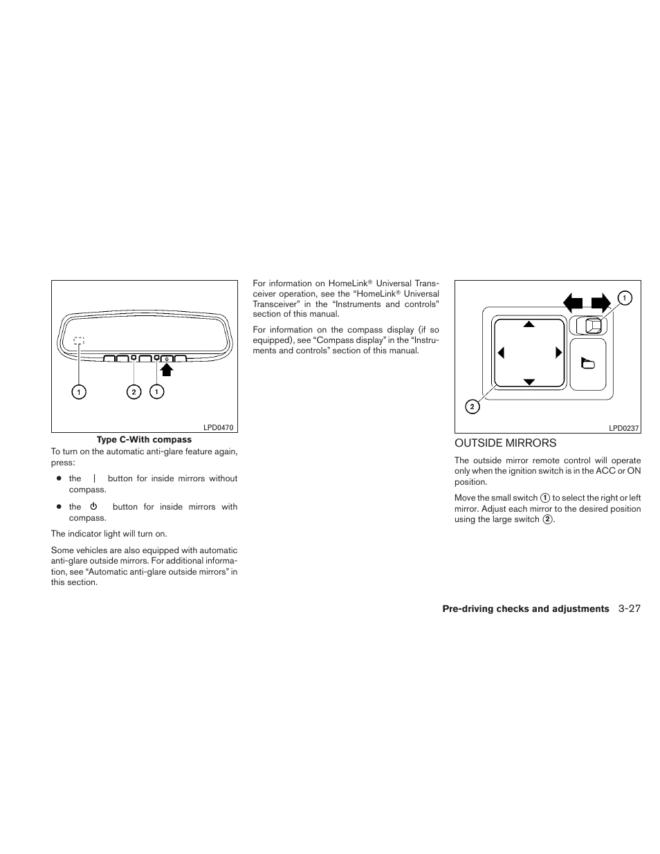 Outside mirrors -27 | NISSAN 2010 Maxima - Owner's Manual User Manual | Page 156 / 458