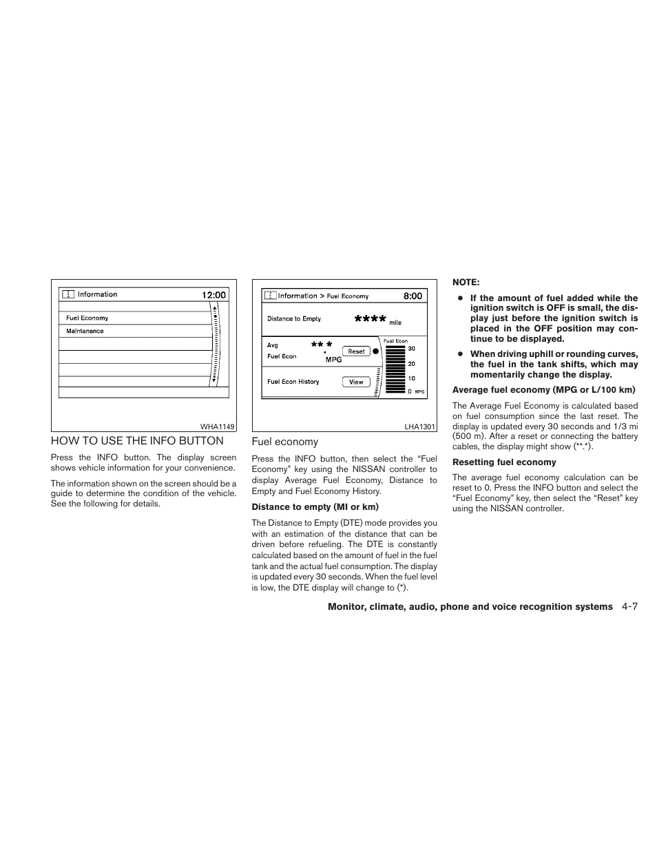 How to use the info button -7 | NISSAN 2010 Maxima - Owner's Manual User Manual | Page 168 / 458