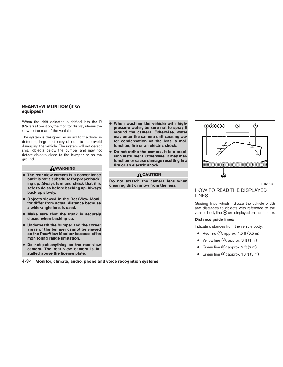Rearview monitor (if so equipped) -34, How to read the displayed lines -34 | NISSAN 2010 Maxima - Owner's Manual User Manual | Page 195 / 458