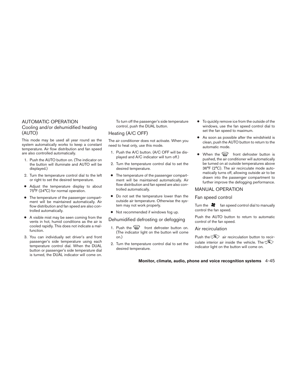 Automatic operation -45 manual operation -45 | NISSAN 2010 Maxima - Owner's Manual User Manual | Page 206 / 458