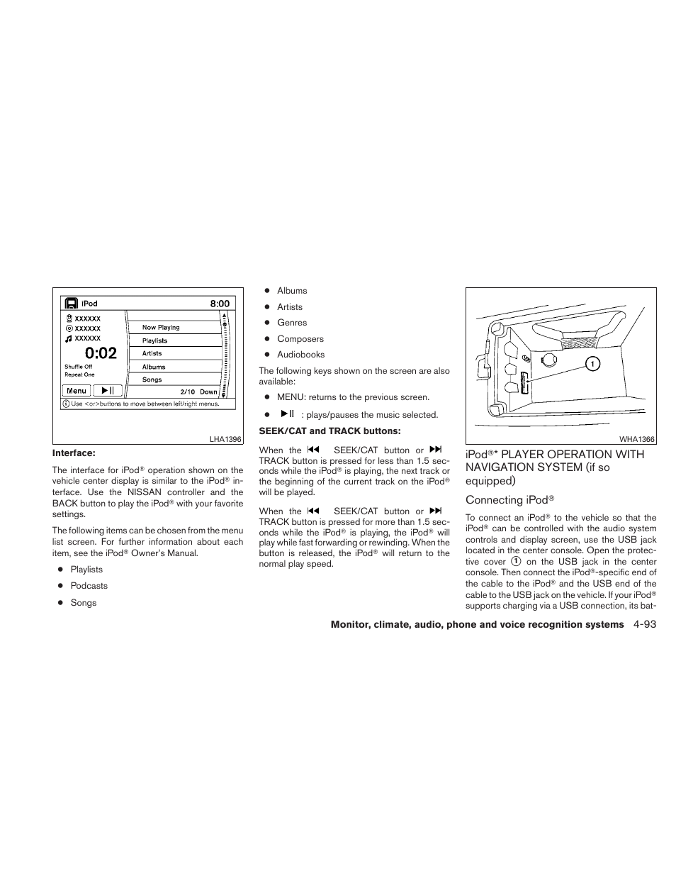 Ipod, Player operation with navigation, System (if so equipped) -93 | NISSAN 2010 Maxima - Owner's Manual User Manual | Page 254 / 458