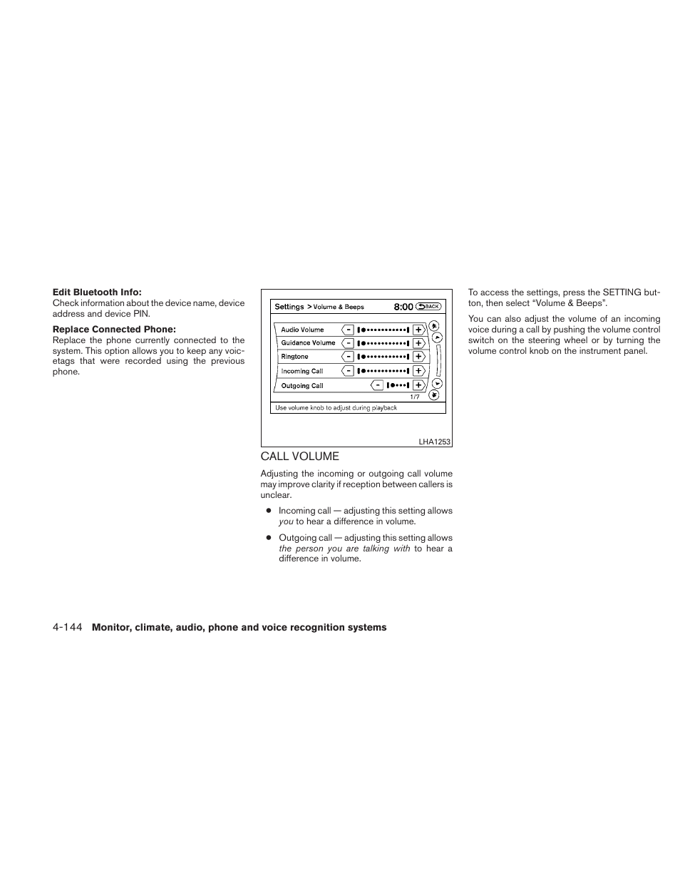 Call volume -144 | NISSAN 2010 Maxima - Owner's Manual User Manual | Page 305 / 458