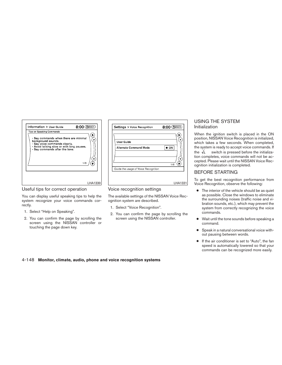 Using the system -148, Before starting -148 | NISSAN 2010 Maxima - Owner's Manual User Manual | Page 309 / 458