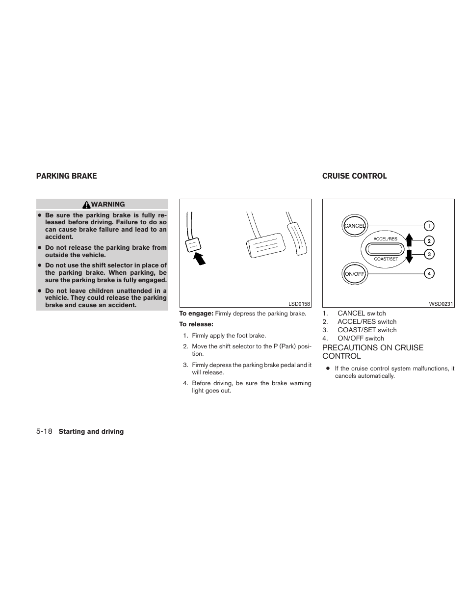 Parking brake -18 cruise control -18, Precautions on cruise control -18 | NISSAN 2010 Maxima - Owner's Manual User Manual | Page 347 / 458