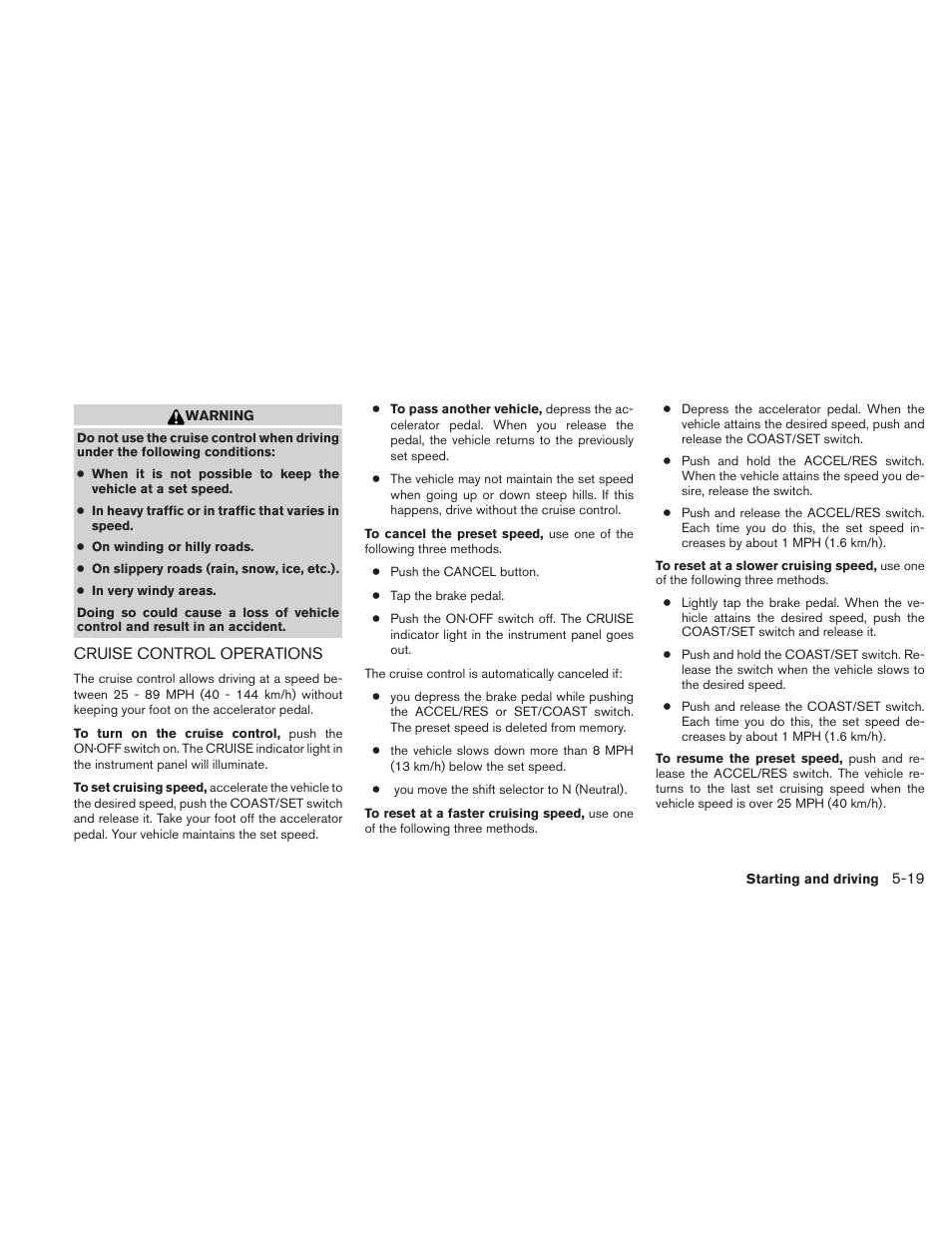 Cruise control operations -19 | NISSAN 2010 Maxima - Owner's Manual User Manual | Page 348 / 458