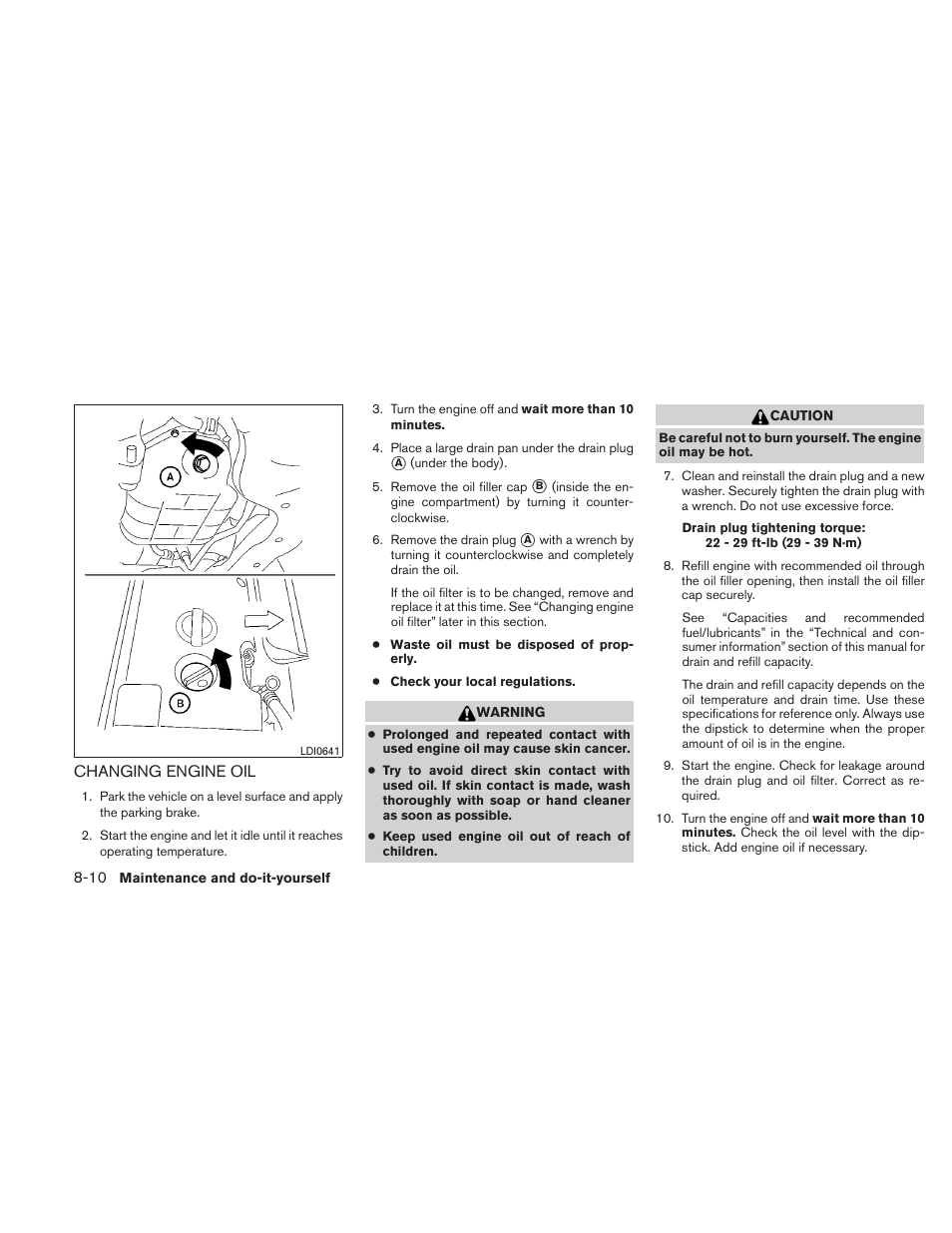 Changing engine oil -10 | NISSAN 2010 Maxima - Owner's Manual User Manual | Page 389 / 458