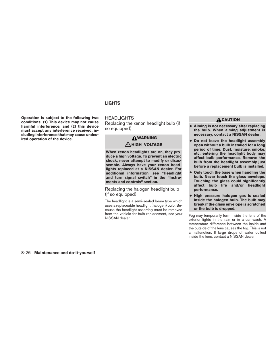 Lights -26, Headlights -26 | NISSAN 2010 Maxima - Owner's Manual User Manual | Page 405 / 458