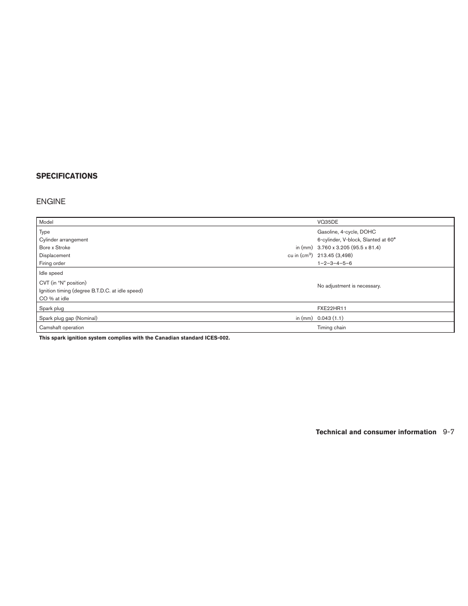 Specifications -7, Engine -7, Engine | Specifications | NISSAN 2010 Maxima - Owner's Manual User Manual | Page 428 / 458