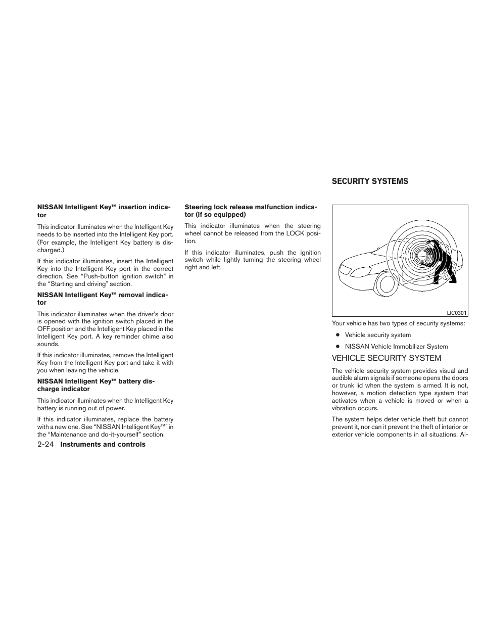Security systems -24, Vehicle security system -24 | NISSAN 2010 Maxima - Owner's Manual User Manual | Page 97 / 458