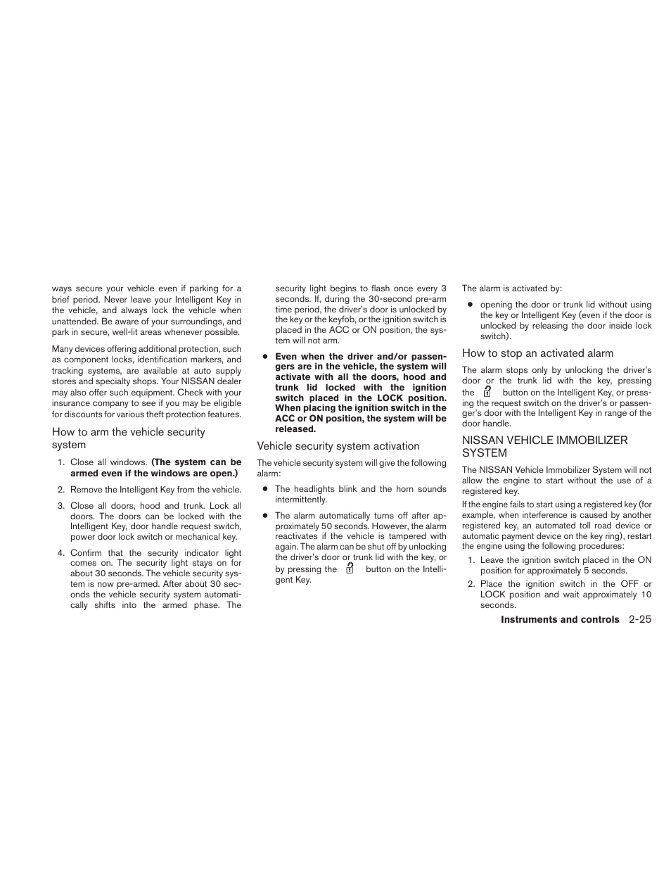 Nissan vehicle immobilizer system -25 | NISSAN 2010 Maxima - Owner's Manual User Manual | Page 98 / 458