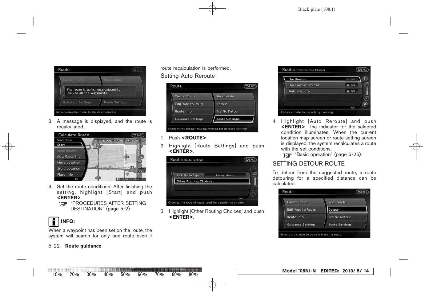 Setting detour route -22 | NISSAN 2010 Maxima - Navigation System Owner's Manual User Manual | Page 103 / 241