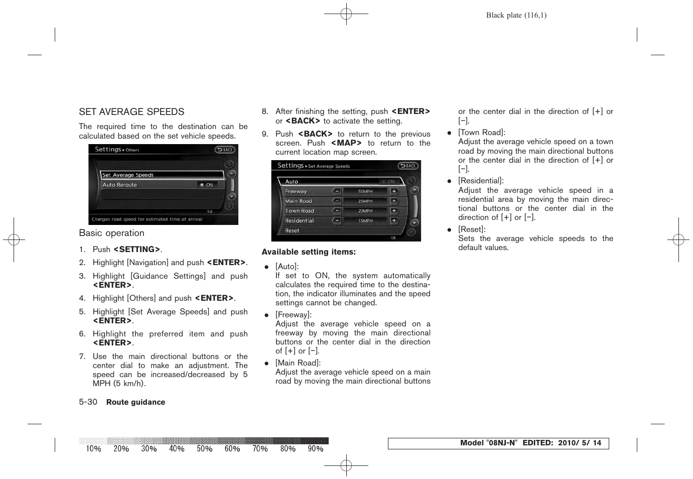 Set average speeds -30 | NISSAN 2010 Maxima - Navigation System Owner's Manual User Manual | Page 111 / 241