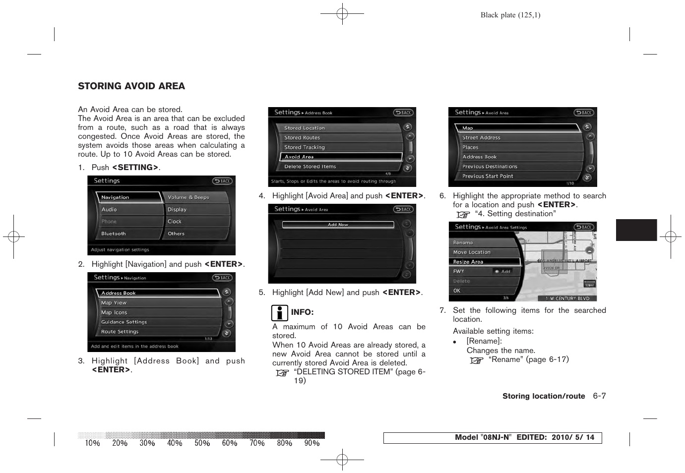 Storing avoid area -7 | NISSAN 2010 Maxima - Navigation System Owner's Manual User Manual | Page 118 / 241